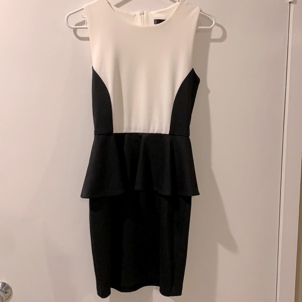 Aqua Peplum Black and White Dress